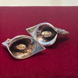 Vintage Sterling Clip Earrings SIGNED Silver MH Vintage 925 Calla Lily